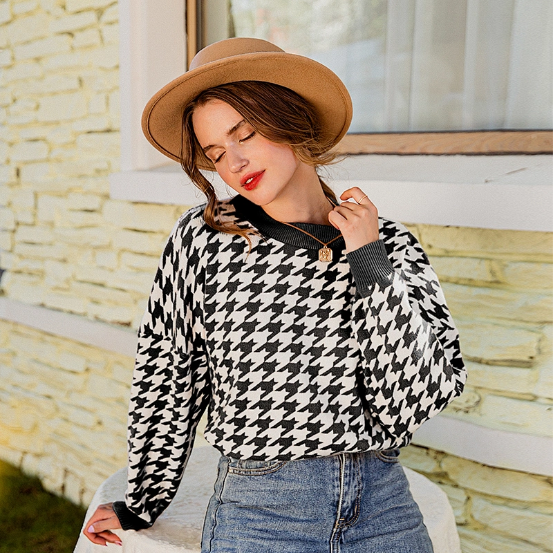 Simplee sweater women casual Houndstooth lady pullover sweater female Autumn winter retro jumper