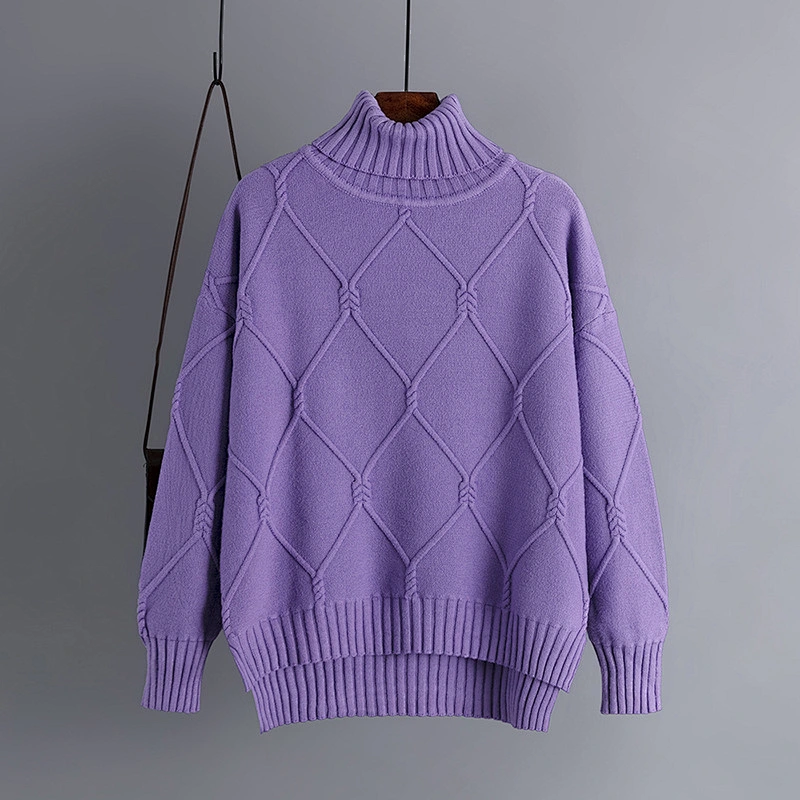 High neck fashion new turtleneck warm sweater loose pullover plus size knit sweater for women