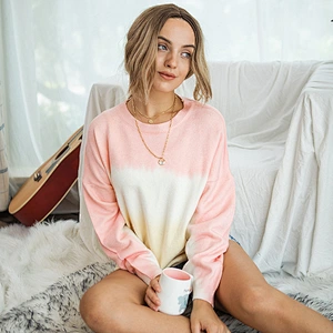Women Loose Gradient Tracksuit Tops Long Sleeve Tie Dye Pullover Sweater Knitwear