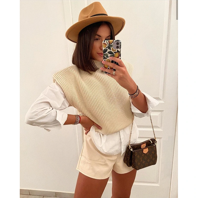 Autumn clothing for women cozy highneck sweater tops streetwear short sweater vest for women
