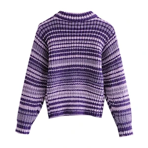 soft fashion women pullover sweater jumper  plus size chic High Neck striped sweater