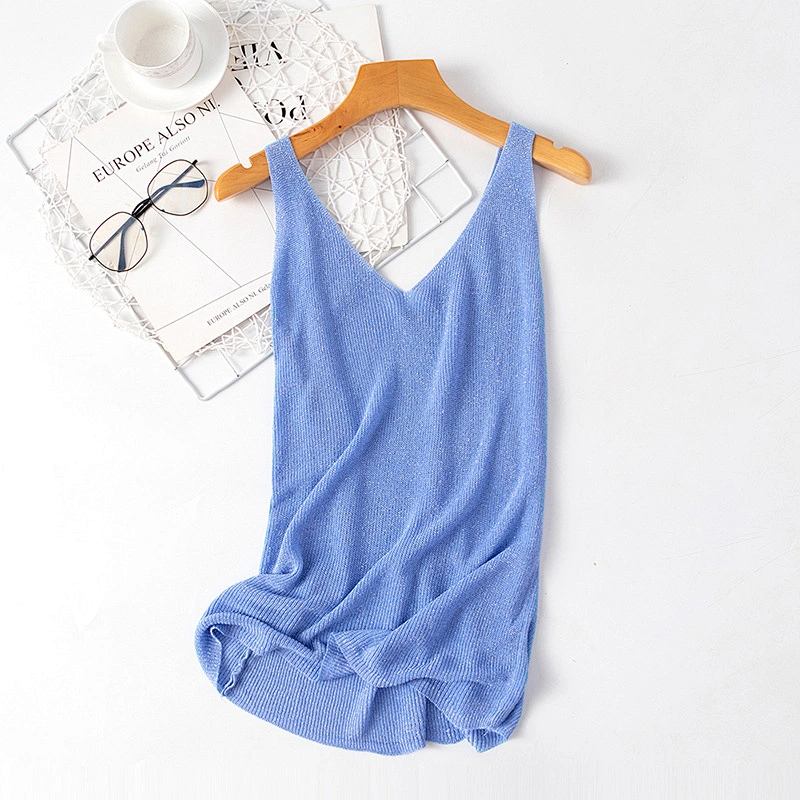 Summer women's V-neck loose fashion sexy vest knitted cotton shirt women top ladies' blouses