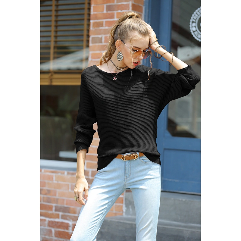Loose long sleeve pullover top solid color fashion sweater autumn casual knitwear