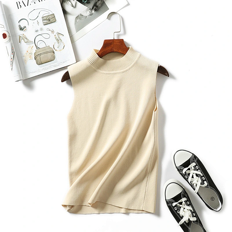 Casual style sleeveless round neck thin sweater women's solid color vest summer knitting knitwear