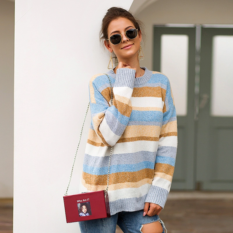 Color Blocking round neck pullovers 2020 winter casual fashion clothes women sweater