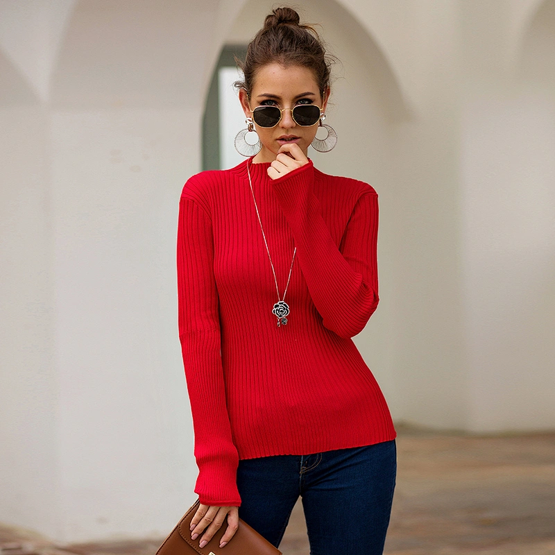 Spring new solid color high elastic bottoming shirt slim long sleeve pullovers casual clothes women fashion sweater