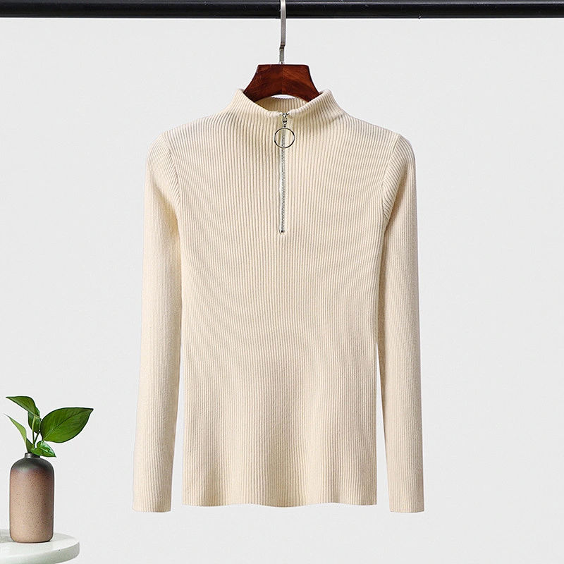 Winter long-sleeved 14GG kwniter solid color half-zip reglan causal women sweaters