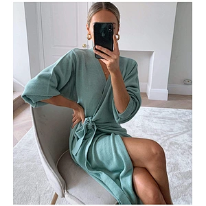 Women custom pajamas plain long sleeve sweater cardigan coats for women one piece set knit sweater