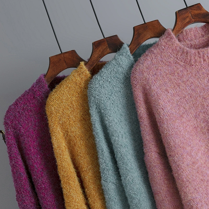 ladies cashmere oem college custom sweater pullover round neck acrylic basic knit sweaters