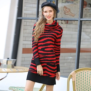 Turtleneck fashion sweater women autumn  knitwear beauty striped long dress
