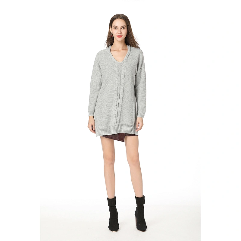 V-neck mid-length knitwear over size clothing women pullover sweater