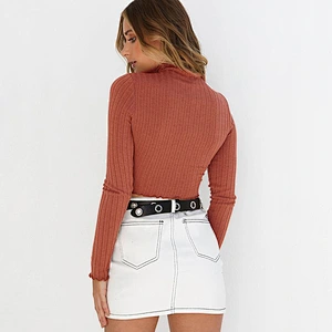 Women autumn winter thick sweaters lace high collar pure color soft rib sweaters stretch knit fabric stock products ropa mujer