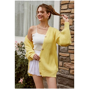 Casual knitted plus size cardigan women winter puff sleeve loose female button knitwear sweaters