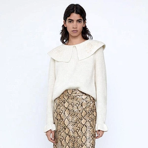 crop top knitted fall sweaters women Collar winter Embroidered women's fashion sweater