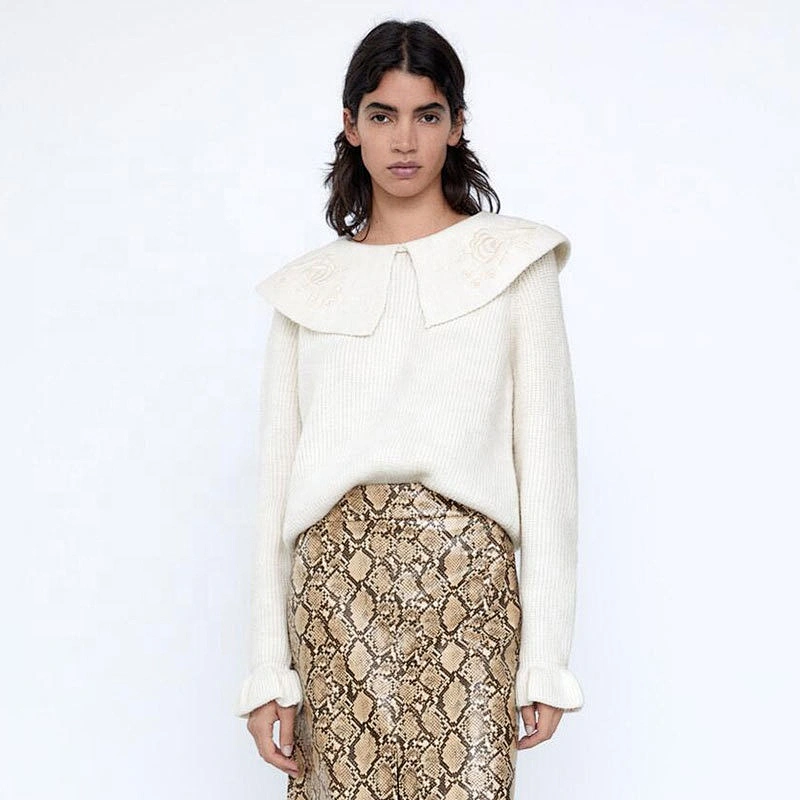 crop top knitted fall sweaters women Collar winter Embroidered women's fashion sweater