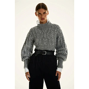 Asymmetric Cropped Cable-knit custom turtleneck crop top sweater woman warm Knitted sweater