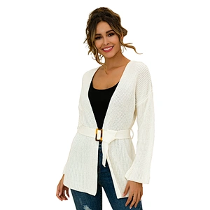 Winter Flare Sleeve Short Sweater Coat Women Cardigan Sweater With Waistband