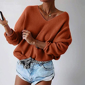 Large size V-neck pullover women clothes fashion leisure  loose knitted sweater