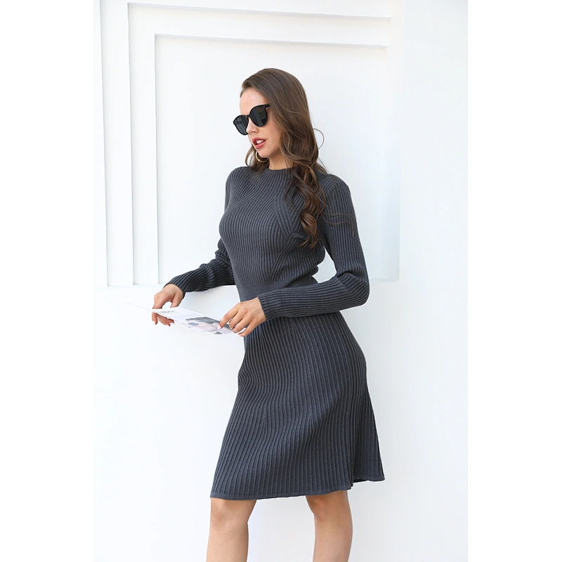 Fall long sweater dress women clothing casual knit dresses pure color knit sweaters ropa mujer