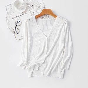 Ladies Hollow Pattern Knitted Sweater Autumn Women Thin Knit Cardigan