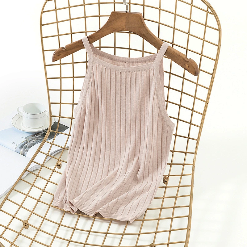 Candy color rib knitwear slim sexy sleeveless summer casual women vest knitted leisure blouse sweater
