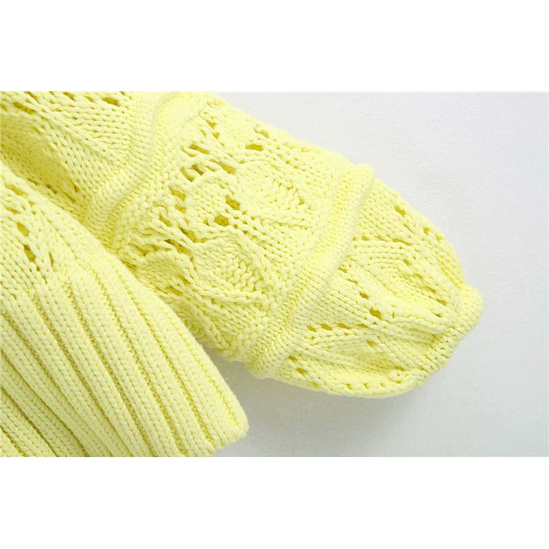 Women's Fashion Casual  Buttons Cropped Knitted Cardigan Sweater Puff Sleeve knitwear