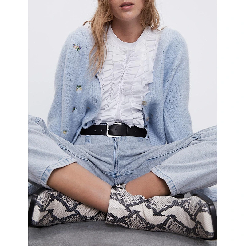 Floral Embroidered Knitted Women Cardigan Sweater V Neck Female Girl Cadigant Tops