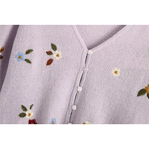 Autumn Retro Cardigan Solid Color Loose V-neck Knitted Cardigan Sweater Women's Jacket