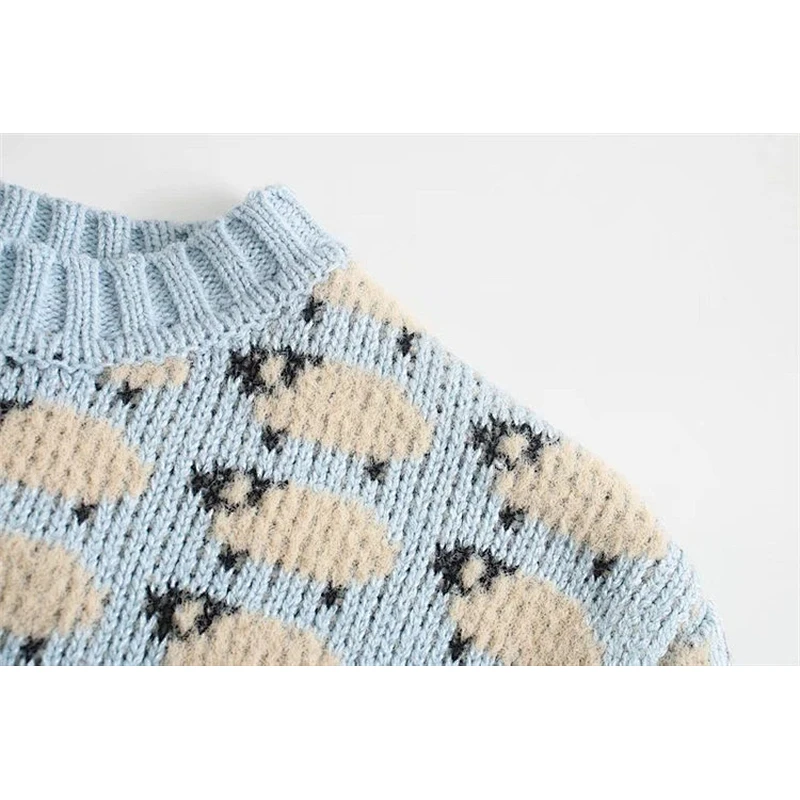 Women Fashion Pullovers Top Jacquard cashmere  Knitted Sweaters women Vintage Long Sleeve Female Chic Sweaters