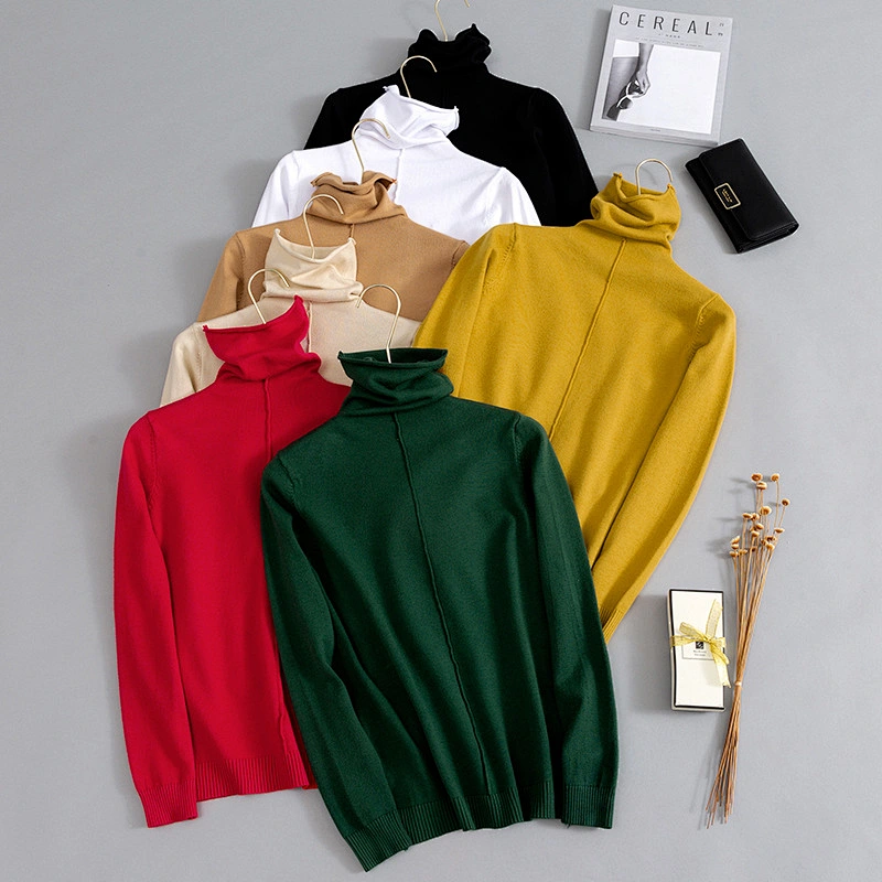 Autumn mid to heavy-gauge knitwear high neck slouchy pullover cosy women sweaters