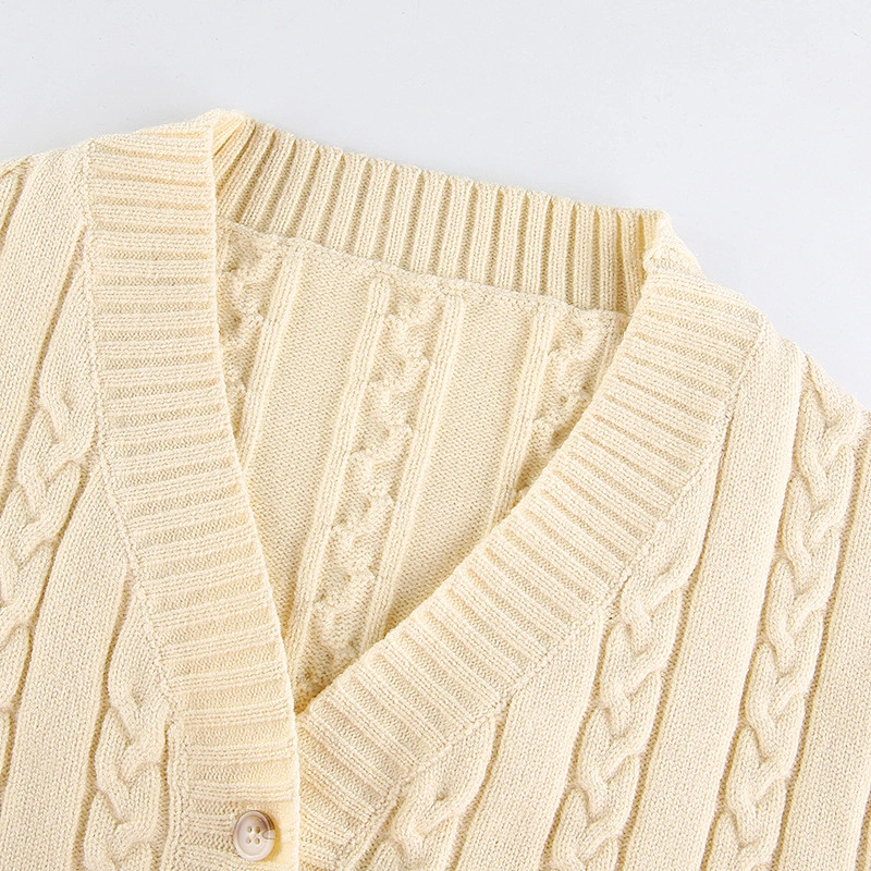 V neck Short Casual Long Sleeve sweater crop Top knit cardigan streetwear women's sweater