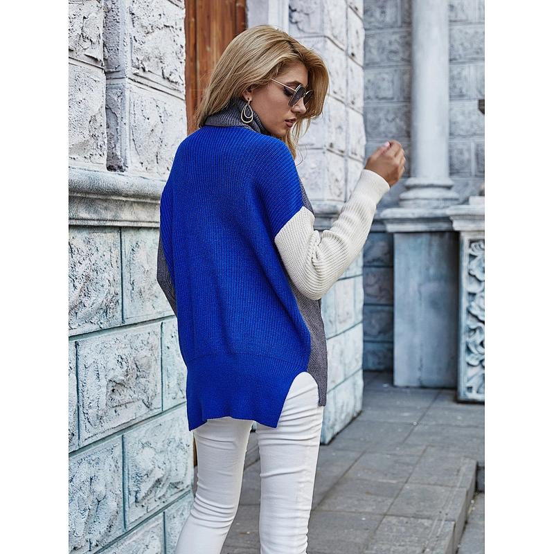 Women turtleneck sweater color block twist pattern custom knit sweater casual apparel stock