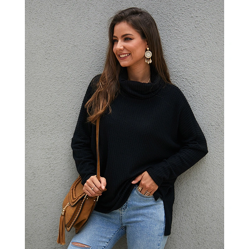 Women sweaters pure color loose knitwear casual simple style turtleneck knit sweater wholesale custom