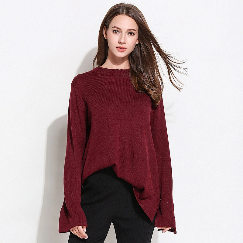 Round neck apparel pullover loose sweater women bow knot long sleeve knitwear
