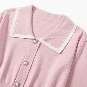 pearl button loose cardigan sweater women long sleeve collar top short jacquard turtleneck knit sweater