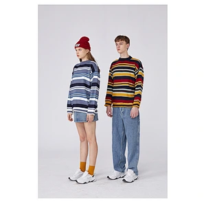 Couple matching clothing designs korean sweaters color unisex knitwear winter stripes o-neck women's wear stripes knitwear