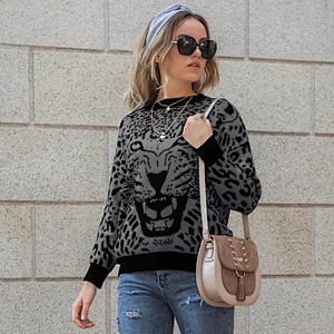 Autumn winter new jumper women knitted pullover sweater jumper girl stylish leopard sweaters
