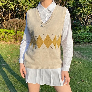 Women's classic print fringe winter sweater V-neck loose woolen ladies vest sweaters