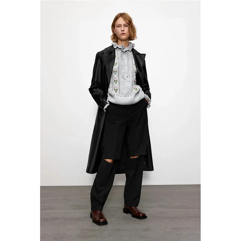 Fashion Embroidery Ruffled Loose custom pullover sweater knit women spring trendy sweater