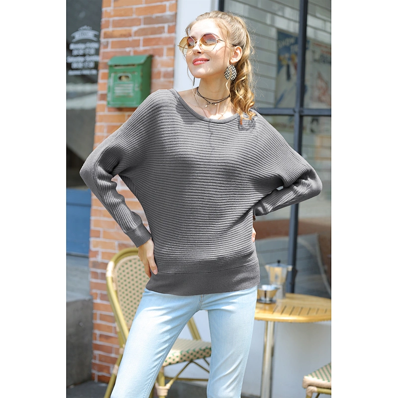 Loose long sleeve pullover top solid color fashion sweater autumn casual knitwear