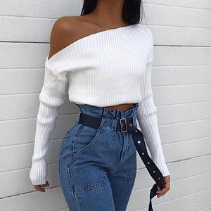 Women clothing slash neck sweaters pure color slim sweaters apparel stock