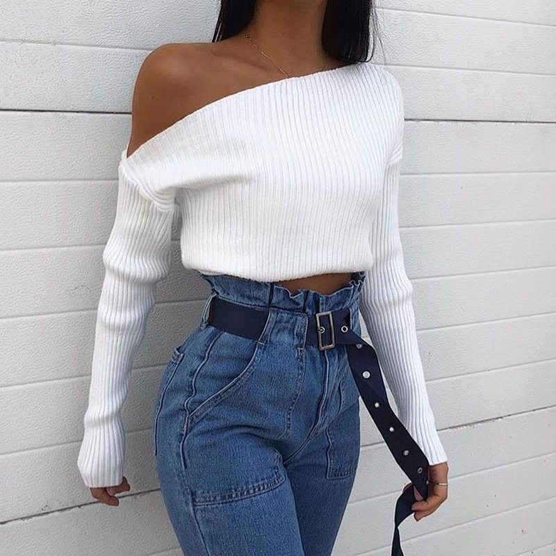Women clothing slash neck sweaters pure color slim sweaters apparel stock