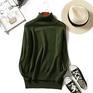 Thick 12GG women pullover long sleeve knitwear turtleneck side slit casual sweater