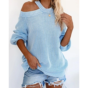 Women sexy off-shoulder solid color loose knit fashion casual sweater