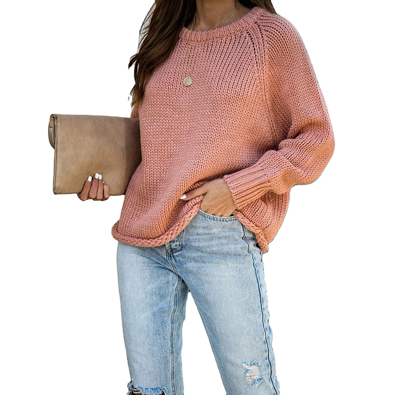 Round neck clothes new fashionable women plus size casual bottoming knitted long sleeve top oversized sweater 2021 sale