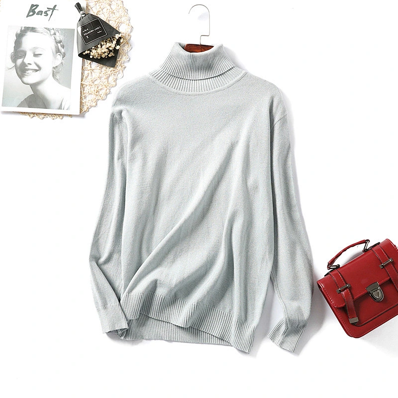 New style long-sleeved turtleneck pullover knitted bright slouchy ladies sweaters