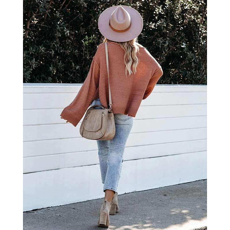 Fashion clothes round neck pocket loose casual women sweater