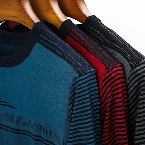 Men Fashion Striped Casual Sweater Autumn Winter Cotton Knitwear O Neck Pullover Shirt Men Thin basic sweater for men
