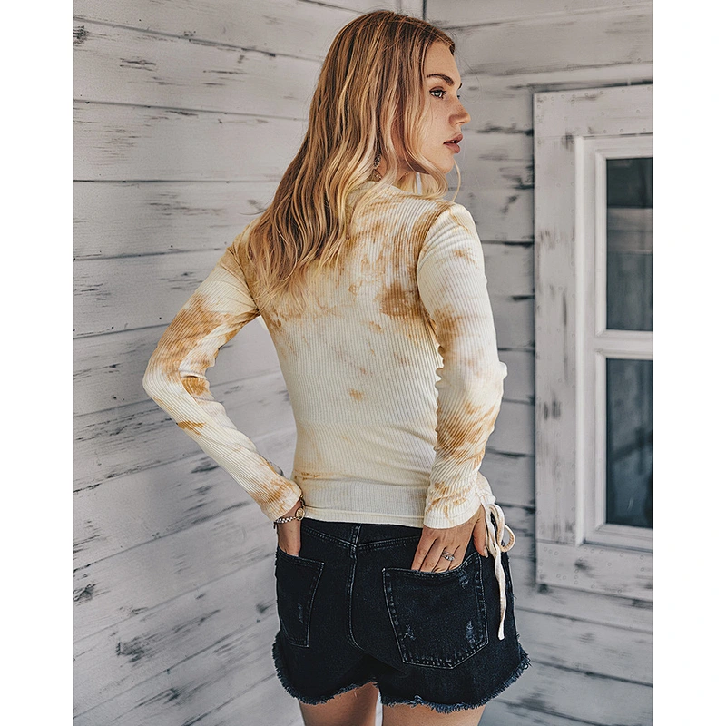 Women clothing tight basic shirt fashion tie-dye folds ladies shirt 2020 new style apparel stock