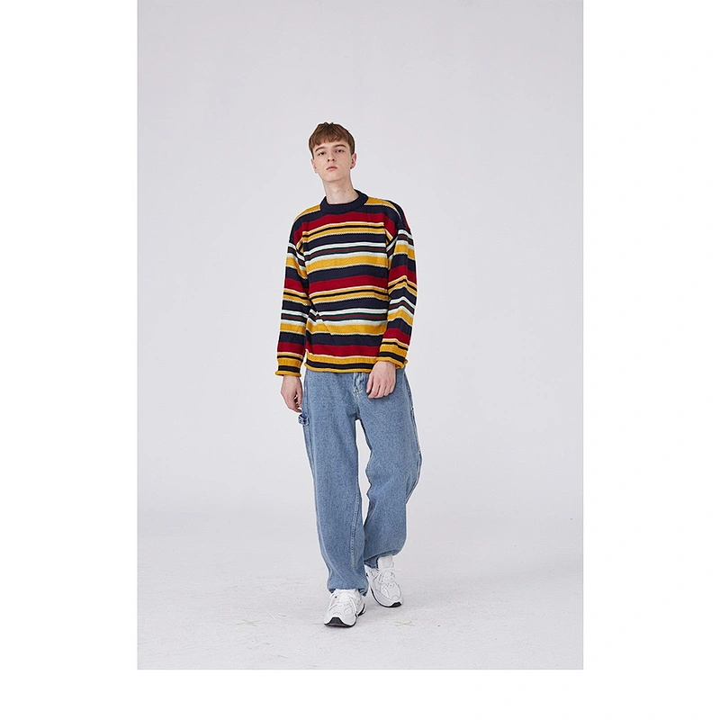 Couple matching clothing designs korean sweaters color unisex knitwear winter stripes o-neck women's wear stripes knitwear